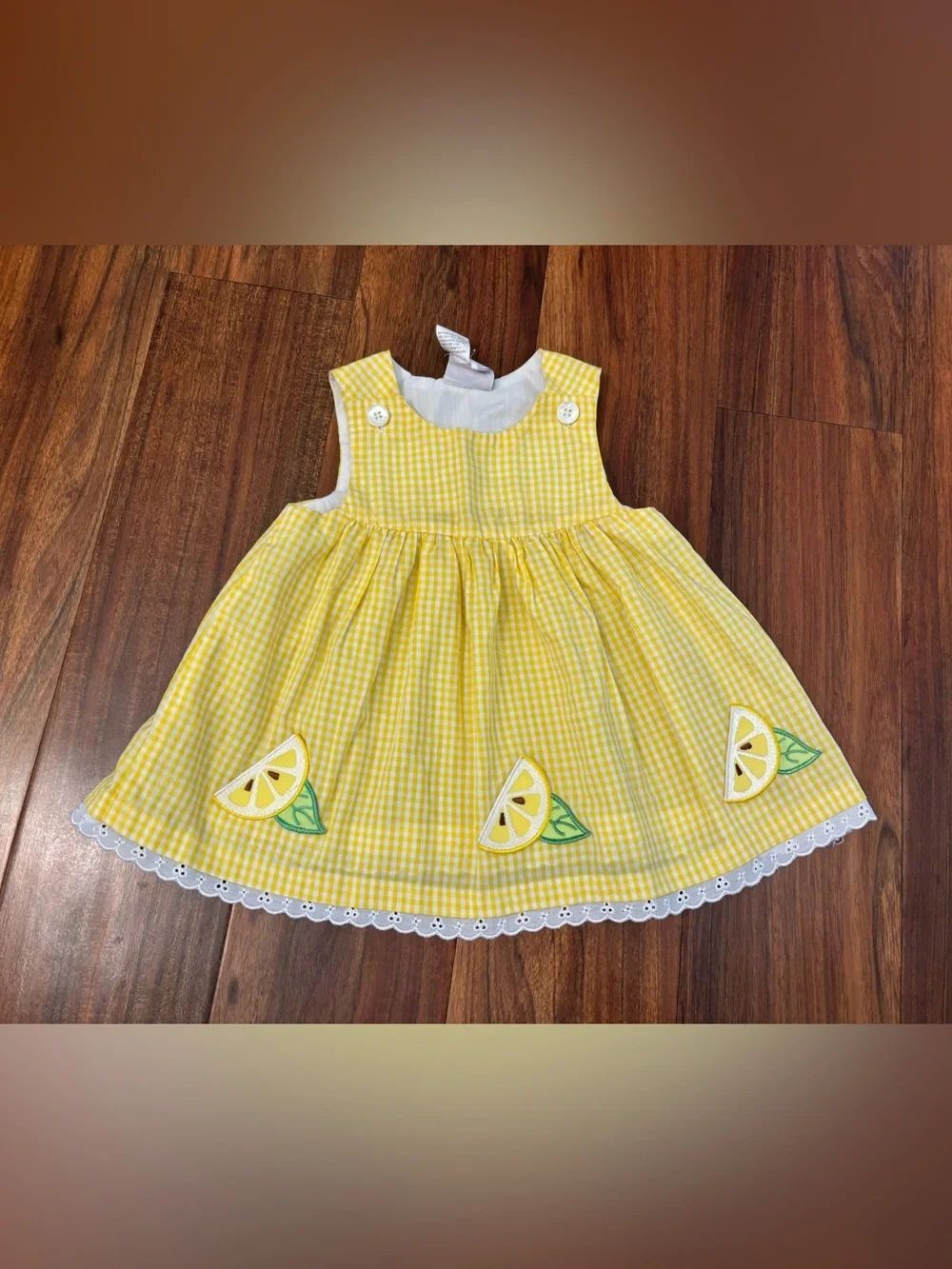 Goodlad Yellow/White Plaid Lemons Embroidered Sleeveless Dress